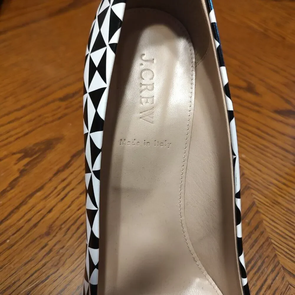 J.CREW Falsetto Printed‎ Geometric Black & White Heels Pumps  Size 8 1/2  EUC